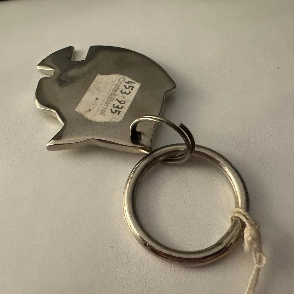 Crate &‎ Barrel Fish Keychain Metal Silver Tone Novelty Collectible